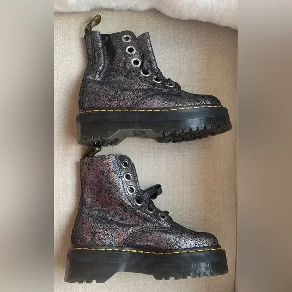Dr. Martens Molly Platform Suede Speckled Irredescent Boot, Size 7 US L, 38 EU - Picture 2 of 14